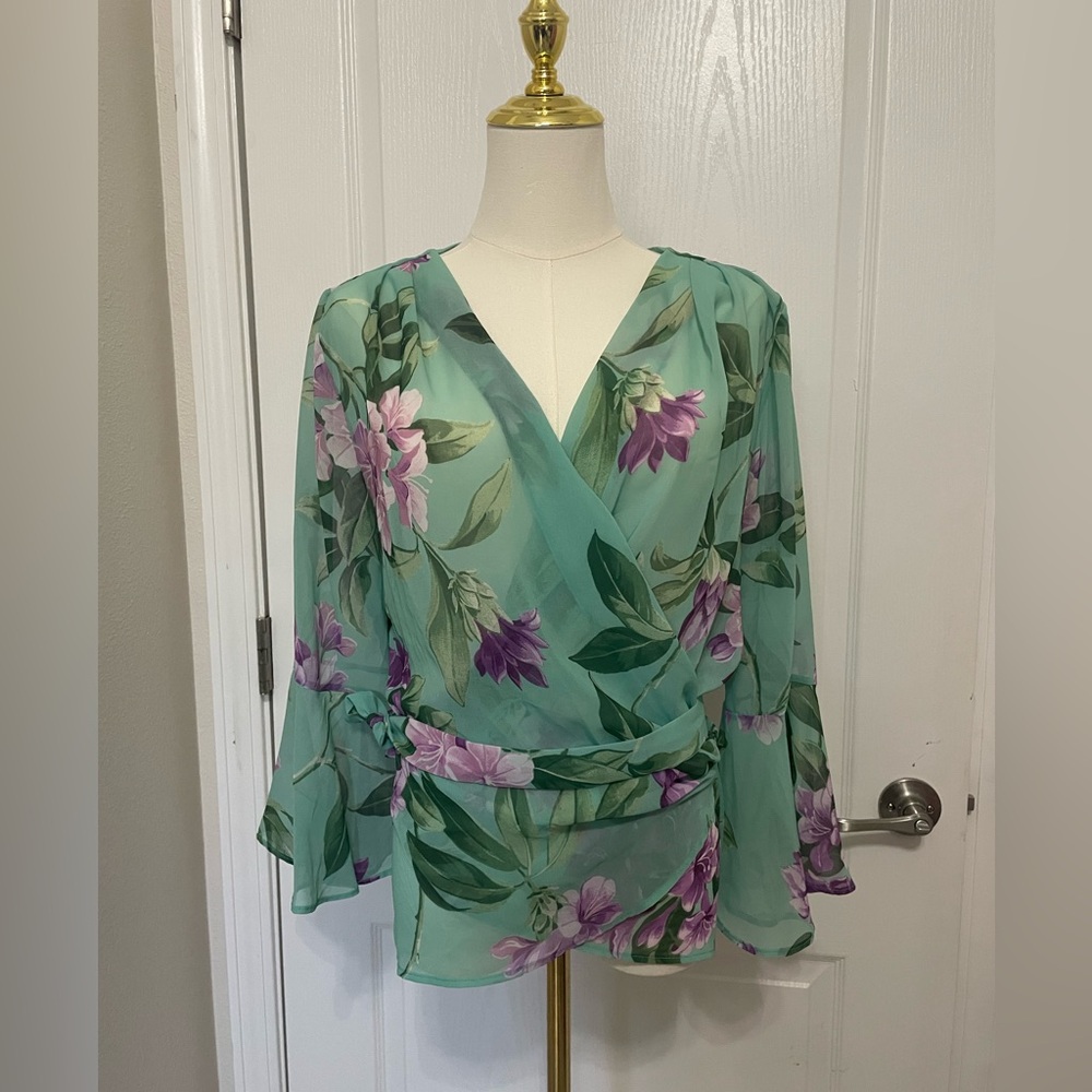 Sweet Pea Green and Purple  Wrap around Blouse